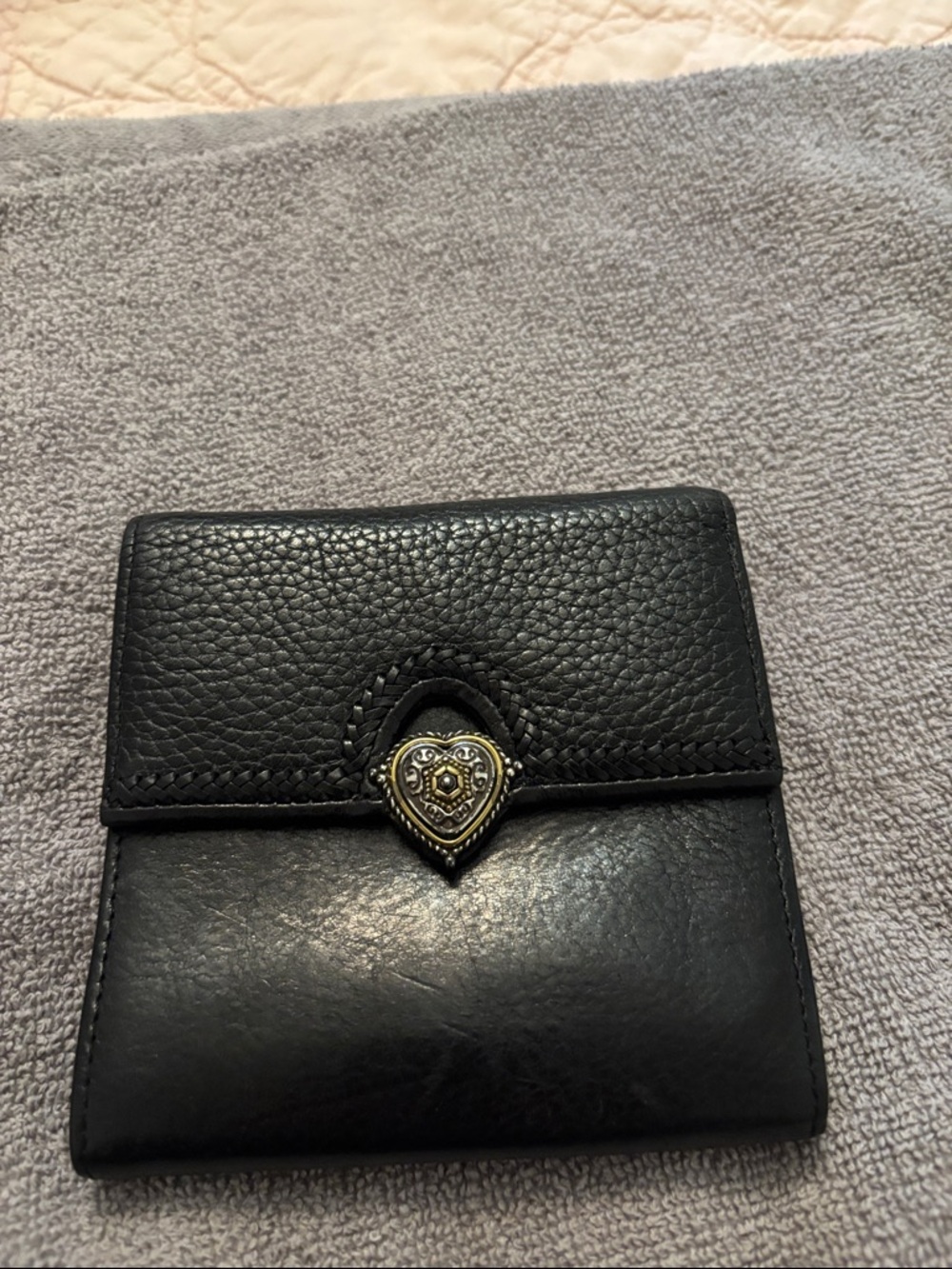 Brighton Black Leather Wallet with Heart Detail with chain attachment